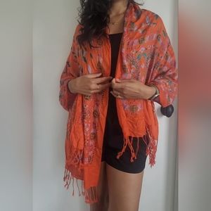 Orange Shawl/ Scarf / Scarve with foliage print